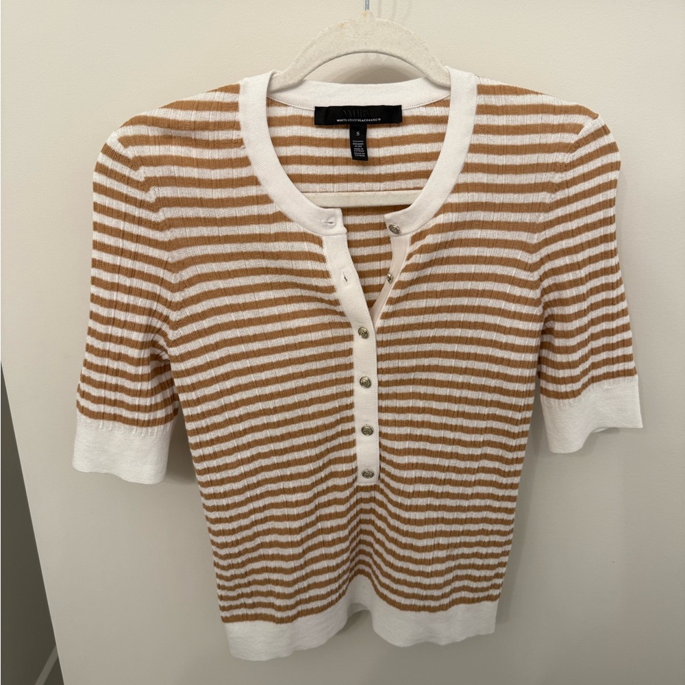 White House Black Market Striped Button-Up Knit Top